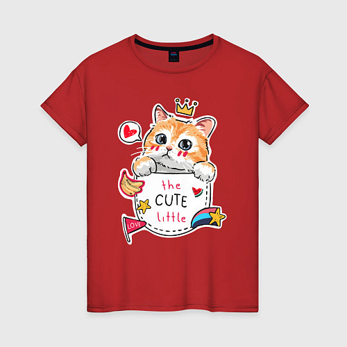 Женская футболка Котенок в кармане / Красный – фото 1