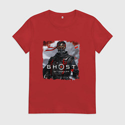 Футболка хлопковая женская Ghost of Tsushima Призрак Цусима, цвет: красный