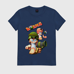 Футболка хлопковая женская Worms3D, цвет: тёмно-синий