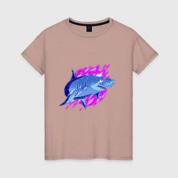 Футболка хлопковая женская Неоновая акула Neon shark, цвет: пыльно-розовый