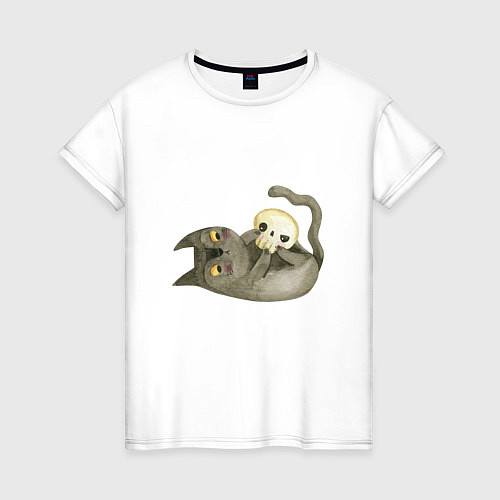 Женская футболка Котик МЯУ и череп / Белый – фото 1