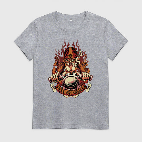 Женская футболка Огненная девушка на мотоцикле / Меланж – фото 1