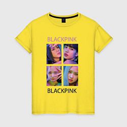 Футболка хлопковая женская BLACKPINK черно-розовые, цвет: желтый