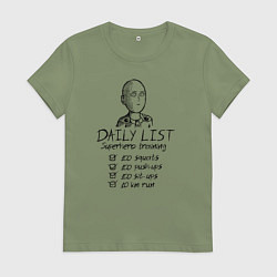 Женская футболка Лист супергеройских тренировок Сайтамы