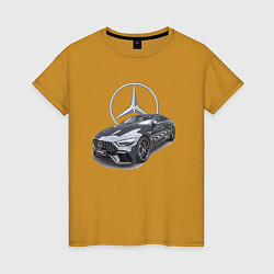 Футболка хлопковая женская Mercedes AMG motorsport, цвет: горчичный
