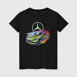 Футболка хлопковая женская Mercedes V8 Biturbo motorsport - sketch, цвет: черный