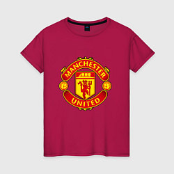 Футболка хлопковая женская Манчестер Юнайтед логотип, цвет: маджента