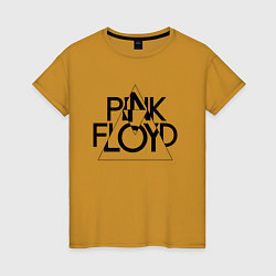 Футболка хлопковая женская PINK FLOYD LOGO ПИНК ФЛОЙД, цвет: горчичный