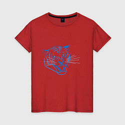 Женская футболка Контур головы синего тигра, арт лайн