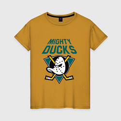 Футболка хлопковая женская Анахайм Дакс, Mighty Ducks, цвет: горчичный