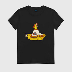 Футболка хлопковая женская The Beatles Yellow Submarine в дудл стиле, цвет: черный