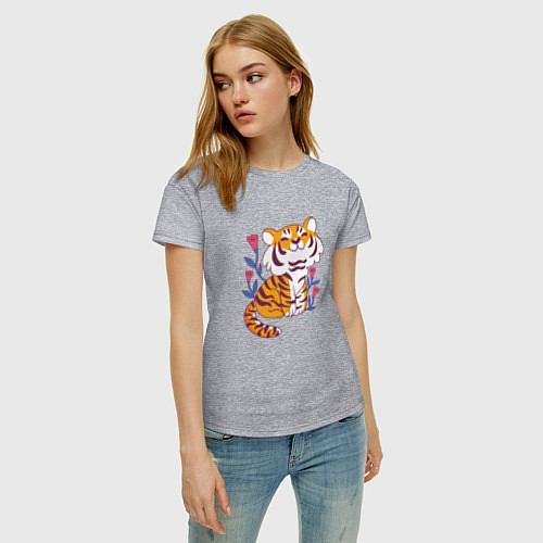 Женская футболка Cute little tiger cub / Меланж – фото 3