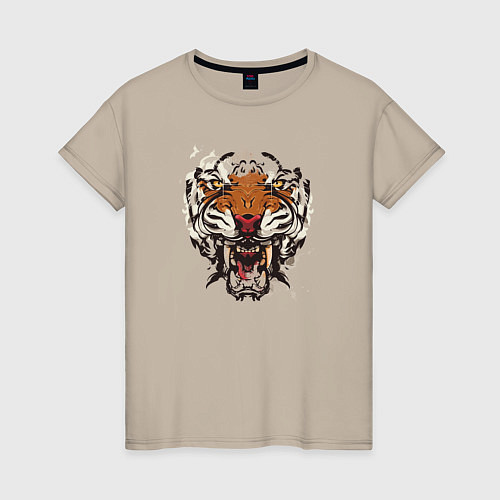 Женская футболка Angry Tiger watercolor / Миндальный – фото 1