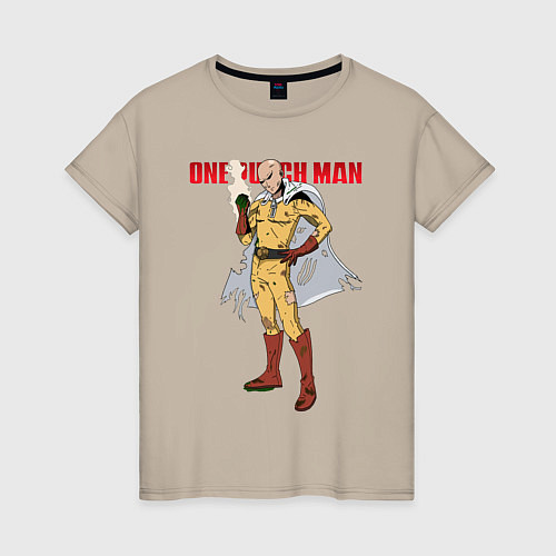 Женская футболка Сайтама в ободранном костюме One Punch-Man / Миндальный – фото 1