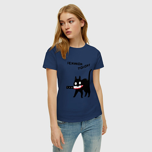 Женская футболка РЕЖИКОМ ПОНОЖУ CAT / Тёмно-синий – фото 3