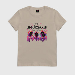 Футболка хлопковая женская Its squidmas time to play, цвет: миндальный
