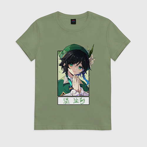 Женская футболка Вен ти в рамке genshin impact / Авокадо – фото 1