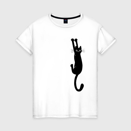 Женская футболка Черная кошка висит / Белый – фото 1