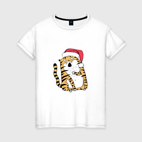 Женская футболка Удивленный новогодний тигр / Белый – фото 1