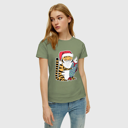 Женская футболка Тигр с большой рыбой / Авокадо – фото 3