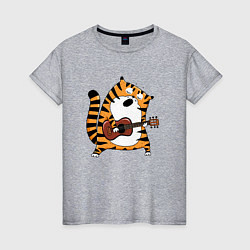 Женская футболка Тигр играет на гитаре