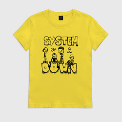 Футболка хлопковая женская Карикатура на группу System of a Down, цвет: желтый
