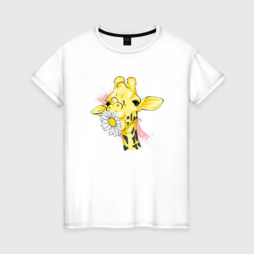 Женская футболка Жирафа с цветком / Белый – фото 1