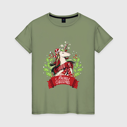 Женская футболка Christmas Unicorn / Авокадо – фото 1
