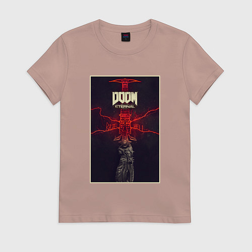 Женская футболка DOOM ETERNAL POSTER ГОРНИЛО ПАЛАЧА / Пыльно-розовый – фото 1