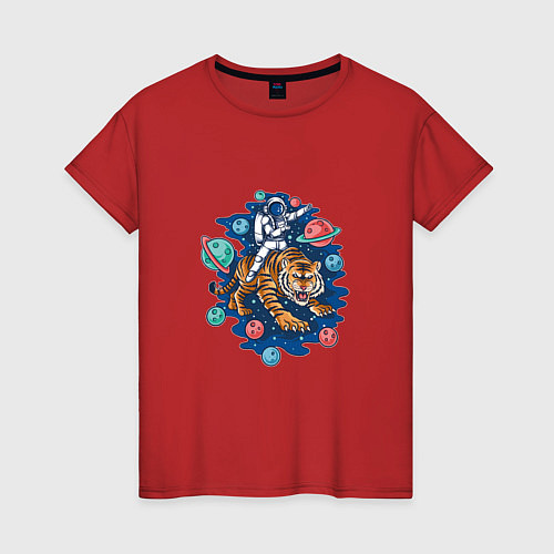 Женская футболка Тигр и космонавт / Красный – фото 1