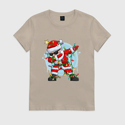 Футболка хлопковая женская DAB SANTA CLAUS В ГЕРЛЯНДЕ, цвет: миндальный