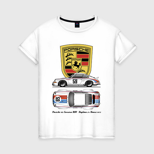 Женская футболка Porsche 911 Carrera RSR - Daytona 24 Hours 1973 Mo / Белый – фото 1