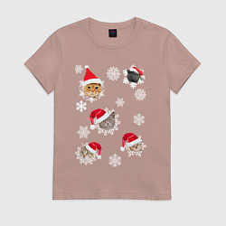 Женская футболка Новогодние Коты в Шапках