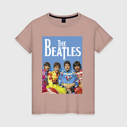 Футболка хлопковая женская The Beatles - world legend!, цвет: пыльно-розовый