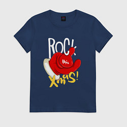 Футболка хлопковая женская Red mittens Rock this xmas, цвет: тёмно-синий