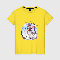 Футболка хлопковая женская Зима и Ху Тао, цвет: желтый