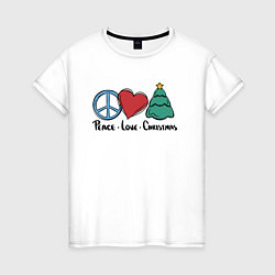 Футболка хлопковая женская Peace Love and Christmas, цвет: белый