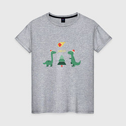 Футболка хлопковая женская Динозаврики и елка, цвет: меланж