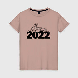 Женская футболка Новогодний Тигр лежит на цифре 2022