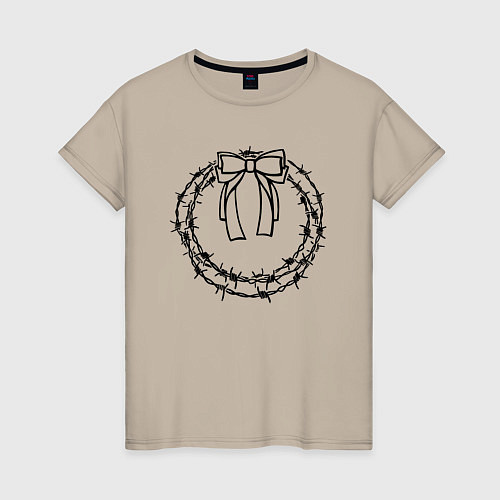 Женская футболка Рождественский веночек черный / Миндальный – фото 1