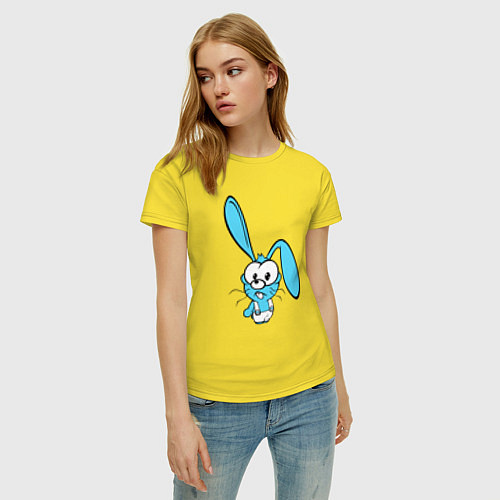 Женская футболка Заяц пучеглазый голубенький / Желтый – фото 3