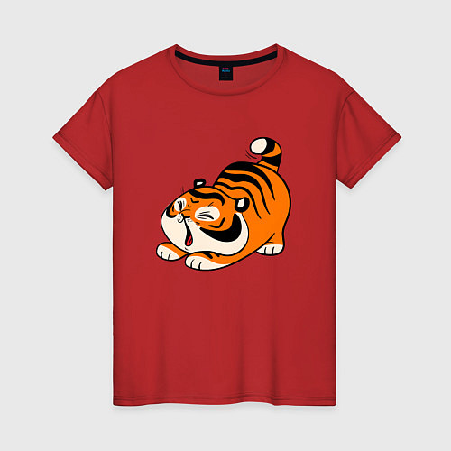 Женская футболка Милый тигренок cute tiger / Красный – фото 1