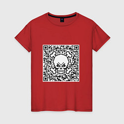 Футболка хлопковая женская QR Skull, цвет: красный