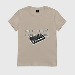 Футболка хлопковая женская Мы с тобой одной ноды, цвет: миндальный