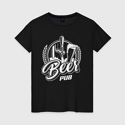 Футболка хлопковая женская Beer pub, цвет: черный