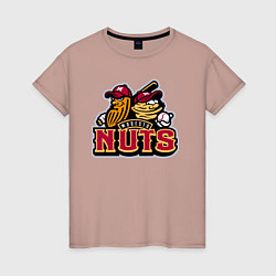 Футболка хлопковая женская Modesto Nuts -baseball team, цвет: пыльно-розовый