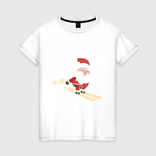 Женская футболка Дед Мороз на лыжах / Белый – фото 1