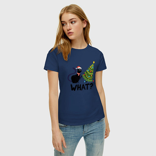 Женская футболка КОТЕЙКА И ЁЛКА / Тёмно-синий – фото 3