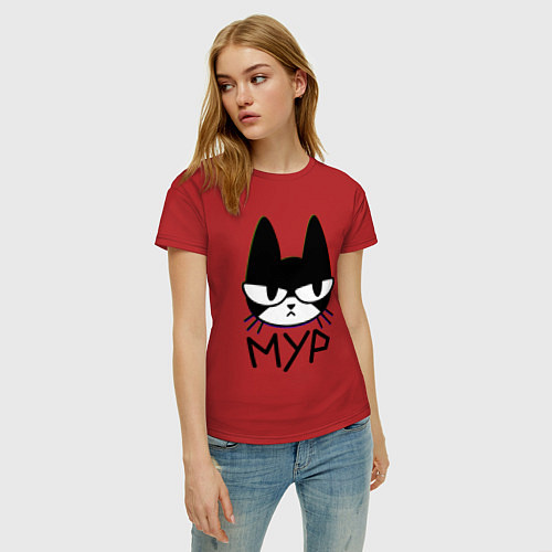 Женская футболка Хмурый котик / Красный – фото 3
