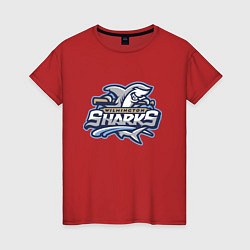 Футболка хлопковая женская Wilmington sharks -baseball team, цвет: красный